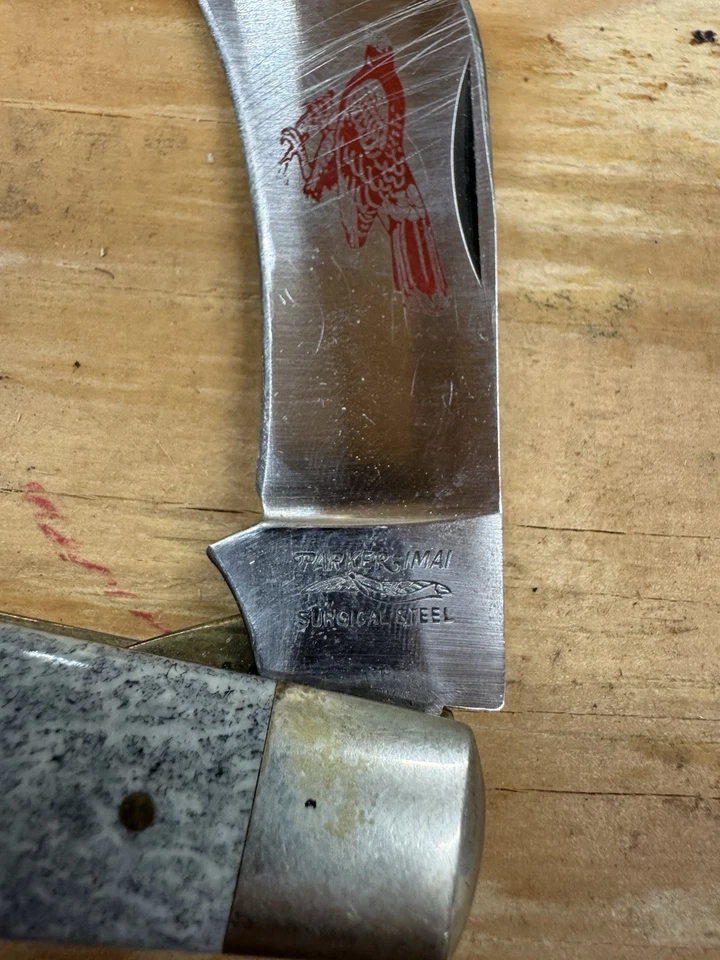 CUCHILLO PARKER IMAI K86 COLA ROJA HALCÓN CAREY AÑOS 80 MANGOS DE HUESO APPALOOSA LISO Foto 2 de 4