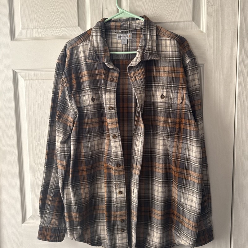 Carhartt Men’s Brown/grey Plaid Flannel Original Fit Shirt XL RN#14806