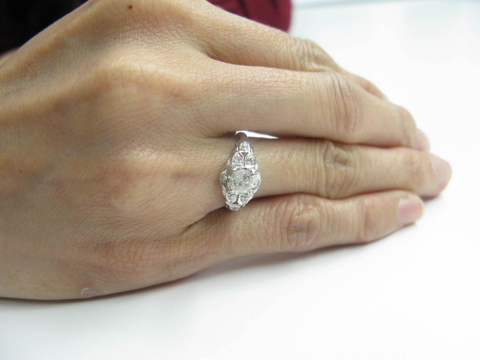 Platinum Old European Cut Diamond Solitaire Ring … - image 5