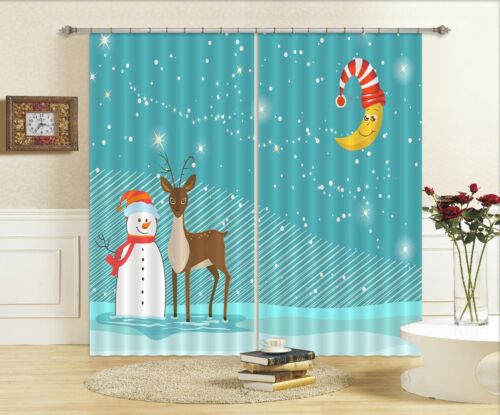3D Snowman Deer Moon Star G765 Christmas Window Photo Curtain Fabric Quality Amy