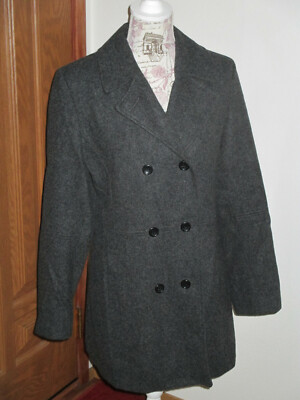 Esprit Women's Medium Charcoal Gray Wool Viscose Double Breasted Winter Peacoat