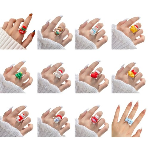 Unadjustable Rings Christmas Cartoon Ring School Event Jewelry Perfect for Kids