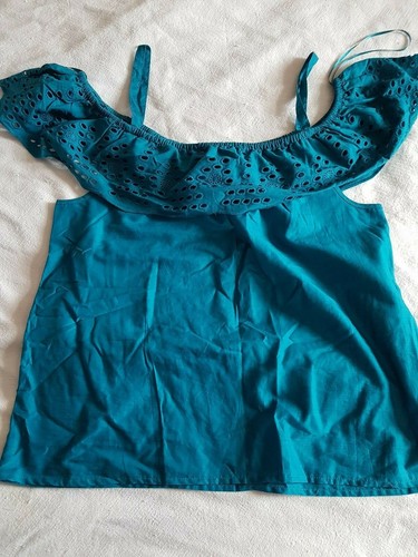 PAPAYA TÜRKIS TRÄGER SCHULTERFREIES BAUMWOLLTOP\BLUSE-GRÖSSE 12-NEU OHNE ETIKETT