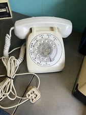 Vintage Automatic Electric White Rotary Phone w/ Wired Wall Cord + Plug