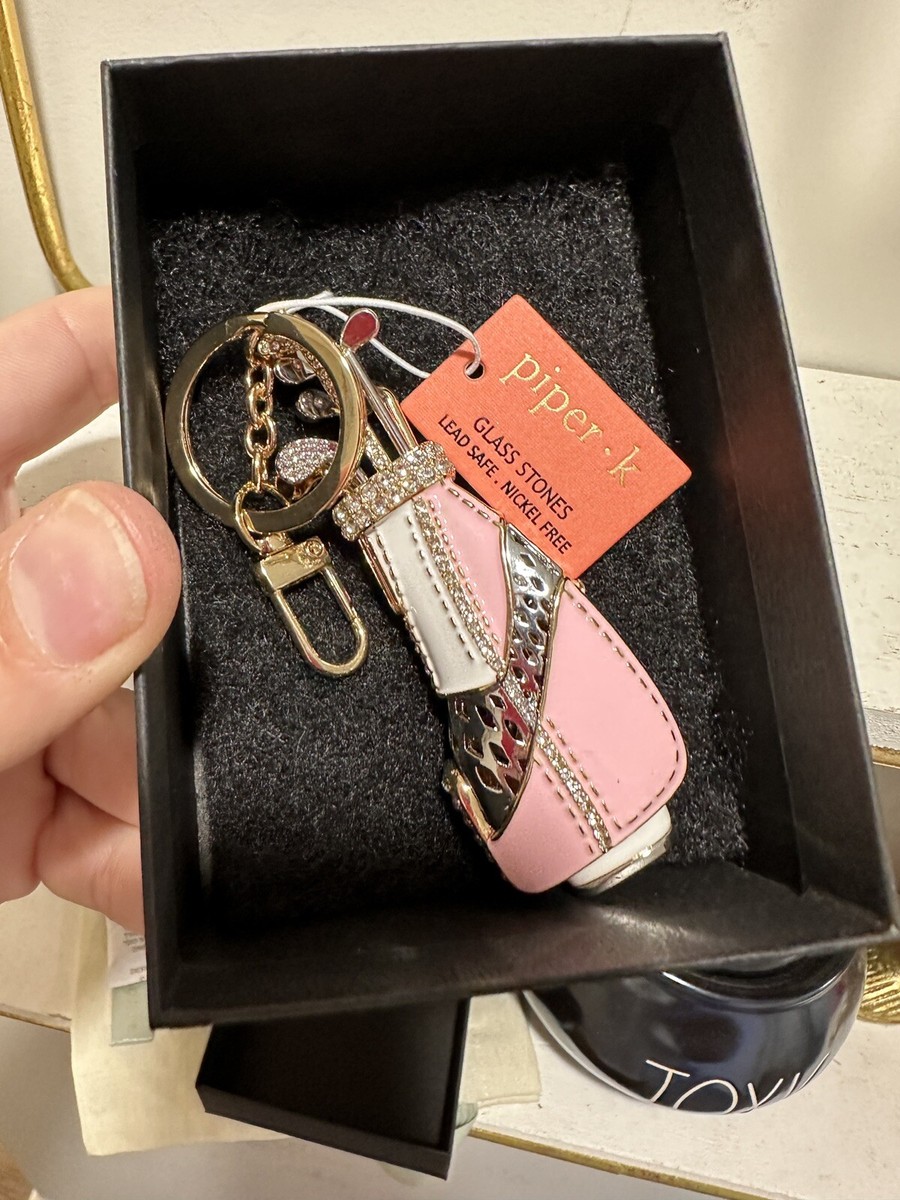 🔥Piper-K Golf Bag With Clubs Key Ring In Gold Tone With Multi