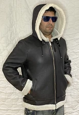 B3 Men 100% Sheepskin Shearling Leather Aviator Bomber Jacket Lambskin Coat USA