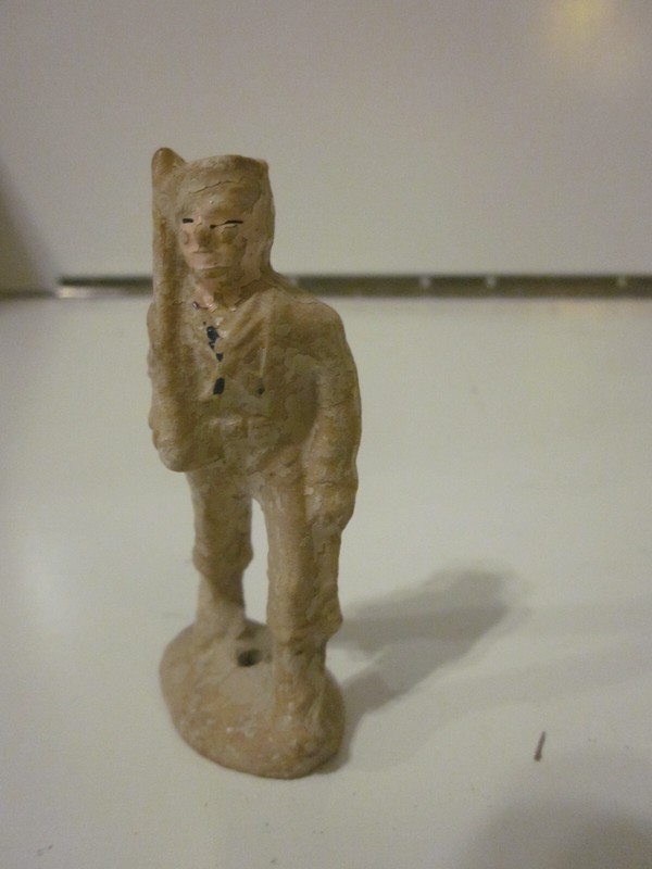 ANTIQUE OLD COMPOSITION SAILOR WITH GUN TOY FIGURE 3-1/4" TALL