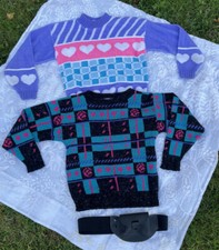 vintage 80s 90s girls sweater Fanny Pack Belt Purse Set - Made In The US Sz S/M