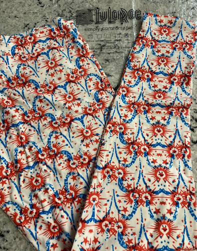 LuLaRoe American Red White Blue Stars Stripes Patch Leggings