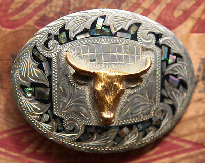 Vintage Hand Made Abalone Inlay Bull Longhron Steer Western  display picture 3