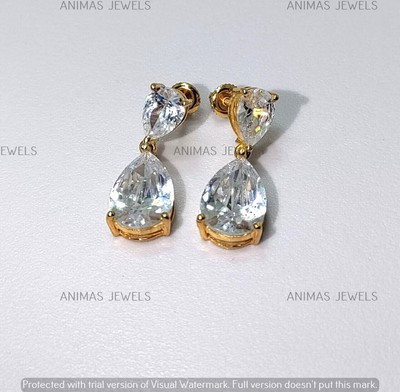 Women 3 CT Pear Cut Moissanite Two-Stone Wedding Earrings 14K Yellow Gold Plated