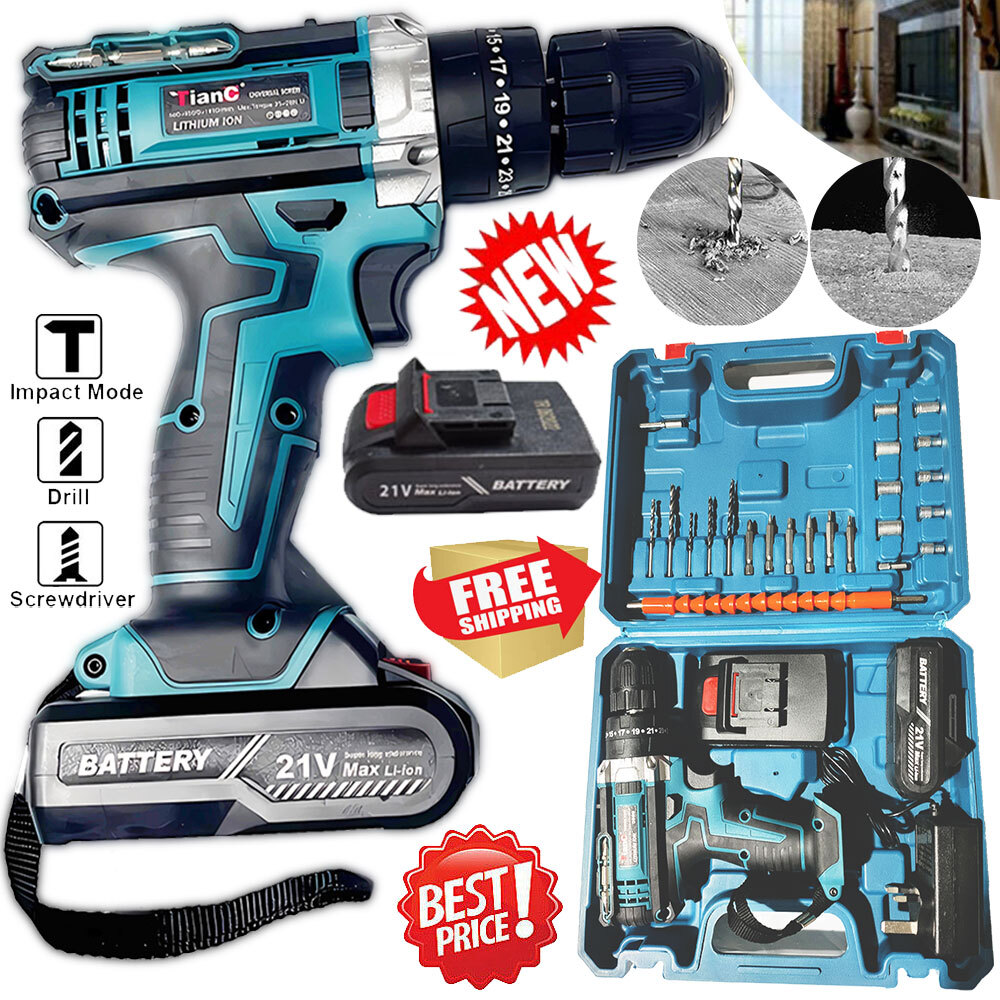 21V Cordless Hammer Drill Set Electric Impact Driver Screwdriver