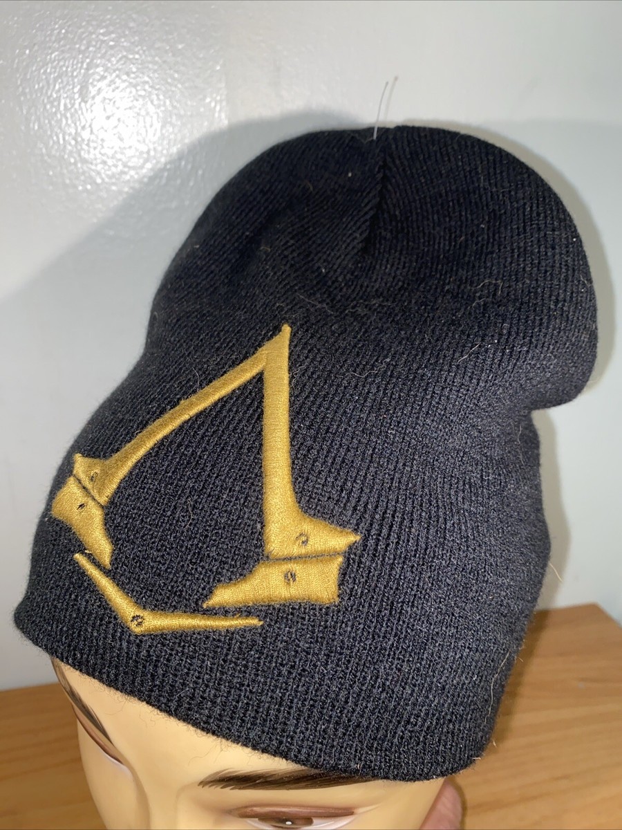 Assassin's Creed Beanie Winter Knit Hat Toboggan Black W/ Gold