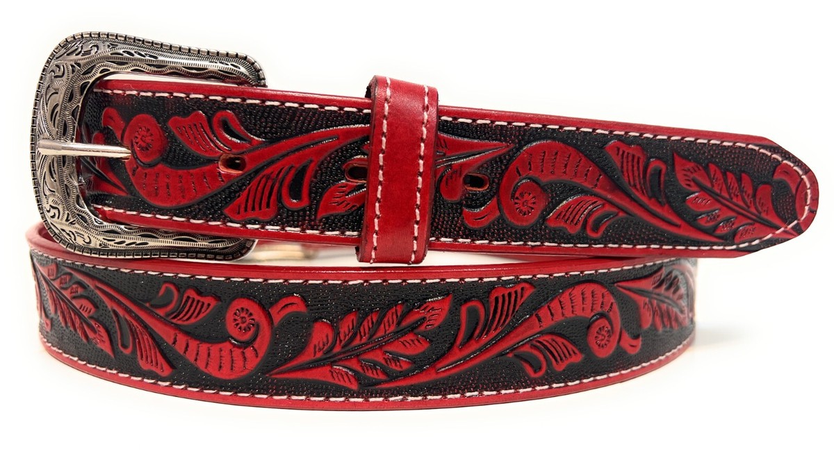 Levis Brown Western Embossed Leather Rodeo Belt Floral Engraved Buckle Sz S 36in Western Floral Engraved Tooled Leather Belt Cowgirl Cowboy  main image 2