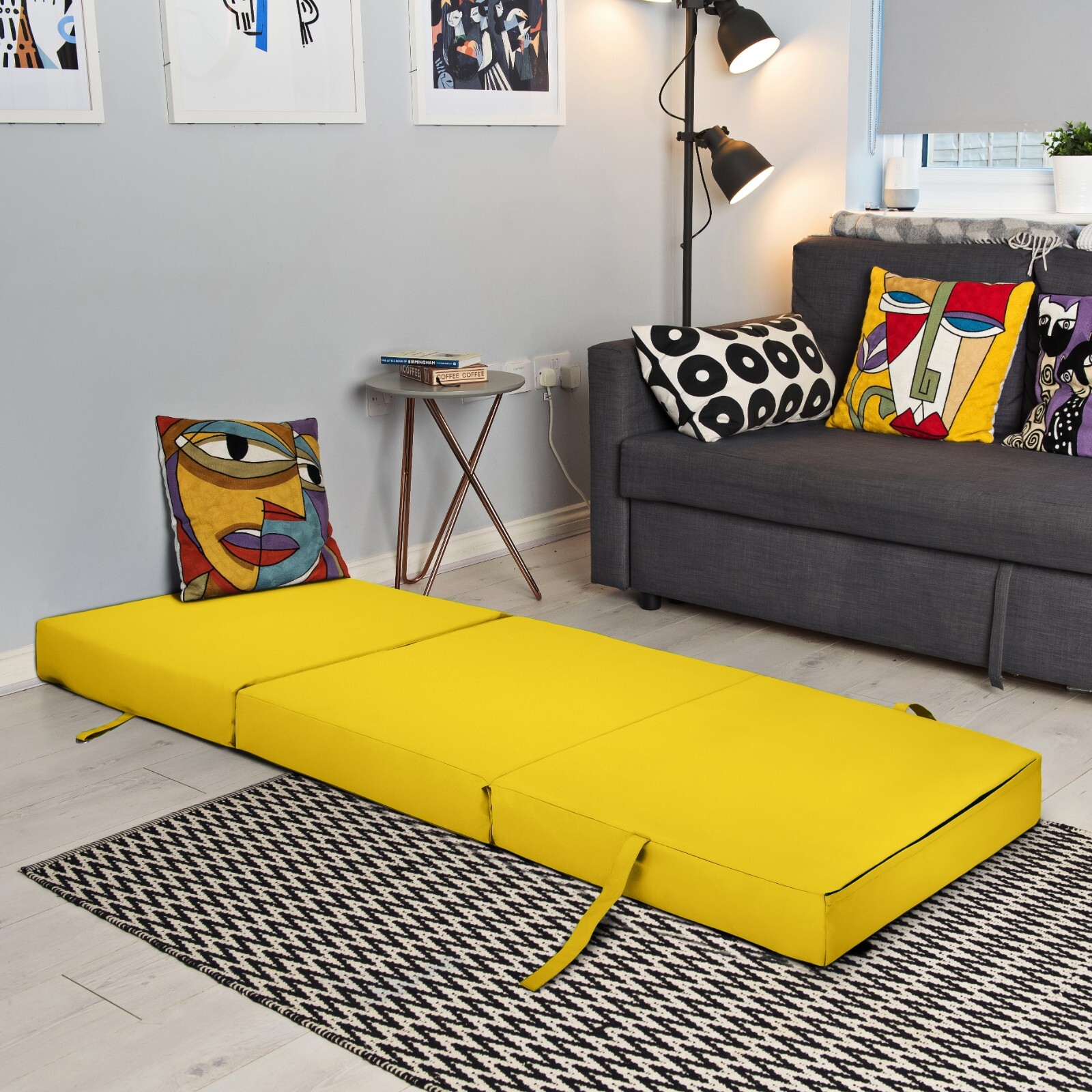Ready Steady Bed Yellow Single Size Fold Out Sofa Bed Futon Guest Chair