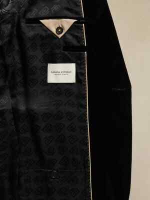 美品 BANANA REPUBLIC ブラック ムートン ヴィンテージ BANANA REPUBLIC BLACK NORTE VELVET TUXEDO SUIT JACKET , SIZE