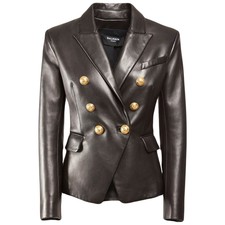 Balmain Black Leather Double-breasted Gold Buttons Blazer Size 36 Rrp: £3195