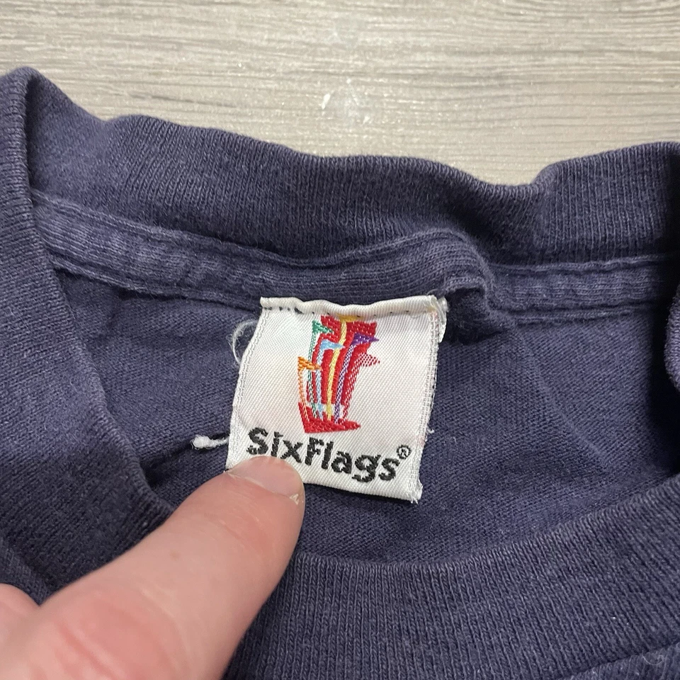 Camisa De Colección Six Flags Superman Niños YXL Juventud Extra Grande Azul Marino Años 90 Foto 4 de 4