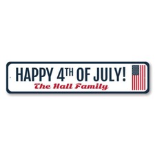 Happy 4th Of July Sign, Personalized American Flag Metal Wall Decor - Aluminum