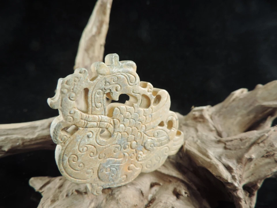 Antigua escultura china de jade de naturaleza colgante de estatua de fénix Foto 2 de 4
