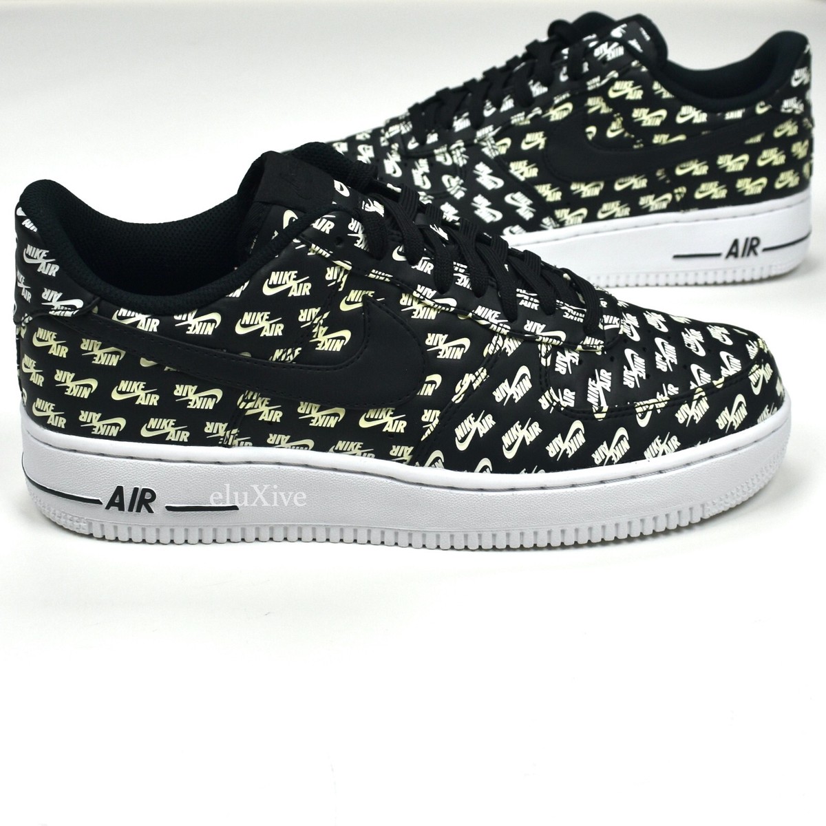 NWT Nike Air Force 1 07 Black Allover Logo Emblazoned Men's