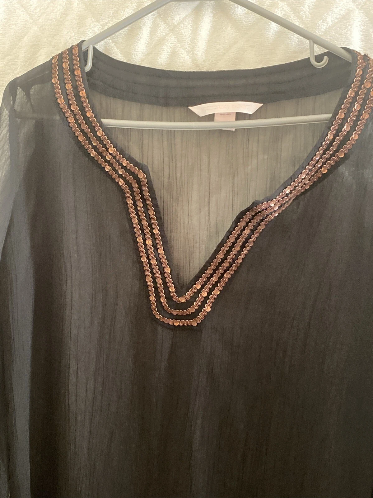 UNDERCOVER Abito lungo copricostume Victoria's Secret M nero bronzo trasparente paillettes spiaggia caftano