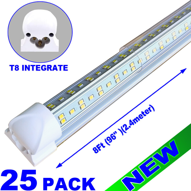 8Ft LED Shop Light Fixture -144W 18000LM, 6500K  Integrated Tube Light 25 pack