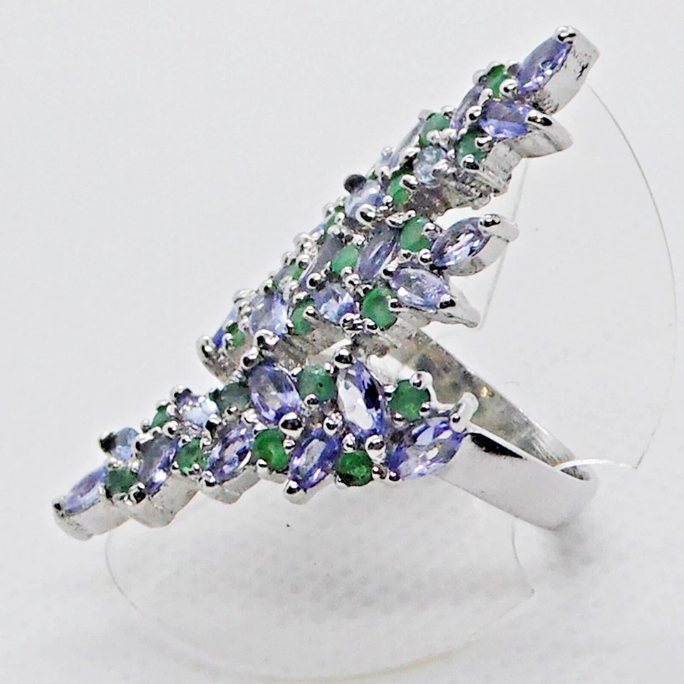 Navette Tansanit Smaragd Ring 925 Silber 585 Weißgold vergoldet 19,4 mm 61 - Bild 3 von 4