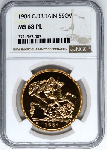 1984 Great Britain 5 Pounds Sovereign Gold 1.177 oz Coin NGC MS 68 PL