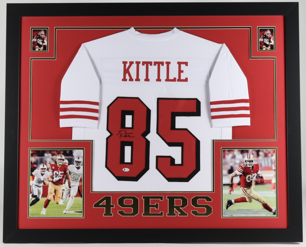 George Kittle Autographed Signed San Francisco 49ers 35x43 Framed White Jersey / Beckett 