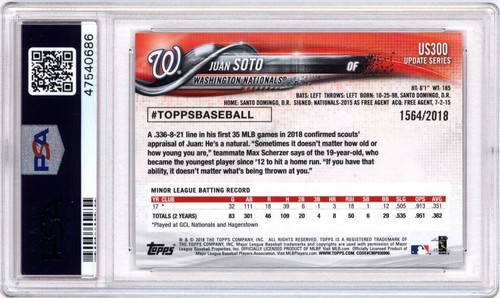 Actualización Juan Soto Topps 2018 oro US 300 PSA 9 como nuevo Nationals Rookie RC 1564/2018 - Imagen 2 de 2