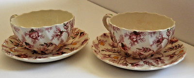Spode Rosebud Chintz Copeland England Cup & Saucers Set of 2