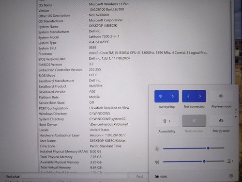 Dell Latitude 7200 2 in 1 Tablet Laptop Touch Core i5 8th 8GB 256GB Windows 11 - Bild 11 von 13
