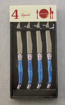 Laguiole French Home k4-Piece Stainless Steel Blue Steak Knife Set NEW SEALED