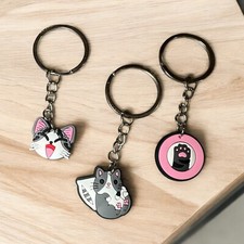 Cats Keychain 3 Mini Keyrings Cartoon Key Charm Key Fob Gray Cat Paws Cute Gift