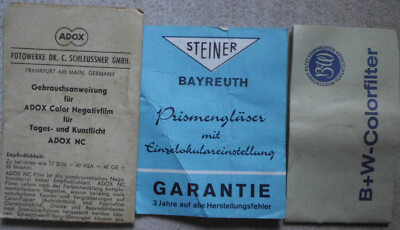 3 x Gebrauchsanweisung für Adox Color Negativfilm / Steiner Garabtirkarte / B+M