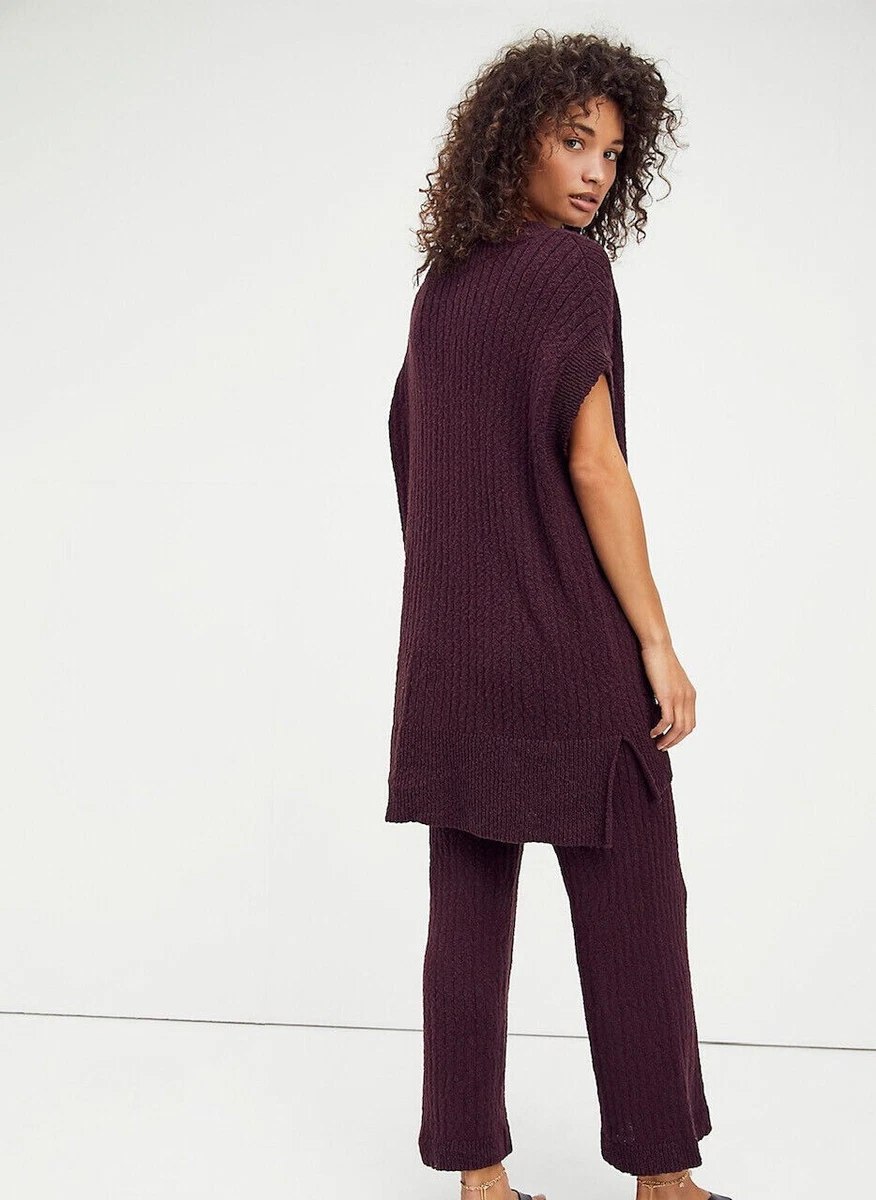FREE PEOPLE BEACH Ocean Drive Sweater Set S Plum Oversized Tunic