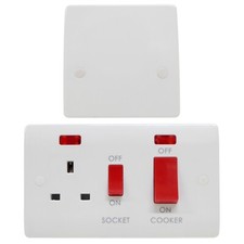 45 Amp Cooker Connection Unit and 45A Double Pole Cooker Switch and Socket Set