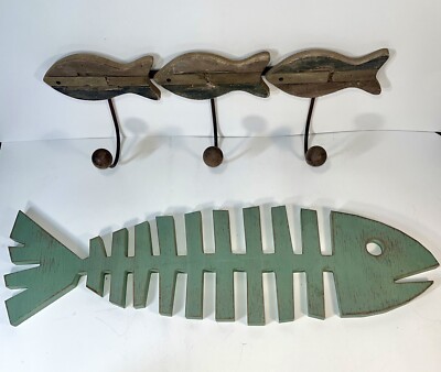 etsy fish outside hook rack MAYJOYDIY Wood Coat Rack, 5 Alloy Hooks, Wall Mounted, 11.8x8inch, Fishing Theme, Art Deco Style, Hallway Entryway Kitchen Gift : Home & Kitchen Fishing Decor-Wood Fish 3 Hook
