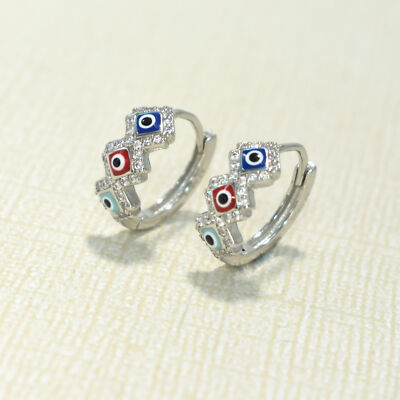 Evil Eye Huggies, 925 silberne Ohrringe, mehrfarbig Evil Eye CZ Hoop Ohrringe