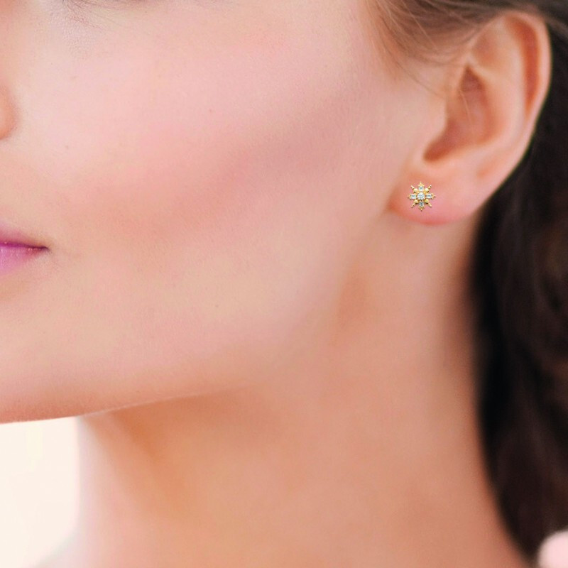 Boucles d'oreilles soleil zirconium plaqué or jaune 18 carats pour femme chic