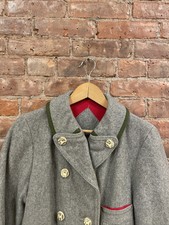 Gray Red Lined Ivory Buttons Pea Coat Womens Medium