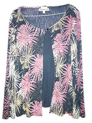 NWT Notations Two Fer Twin Set The Look of 2 Pieces Sz Large black floral shirt