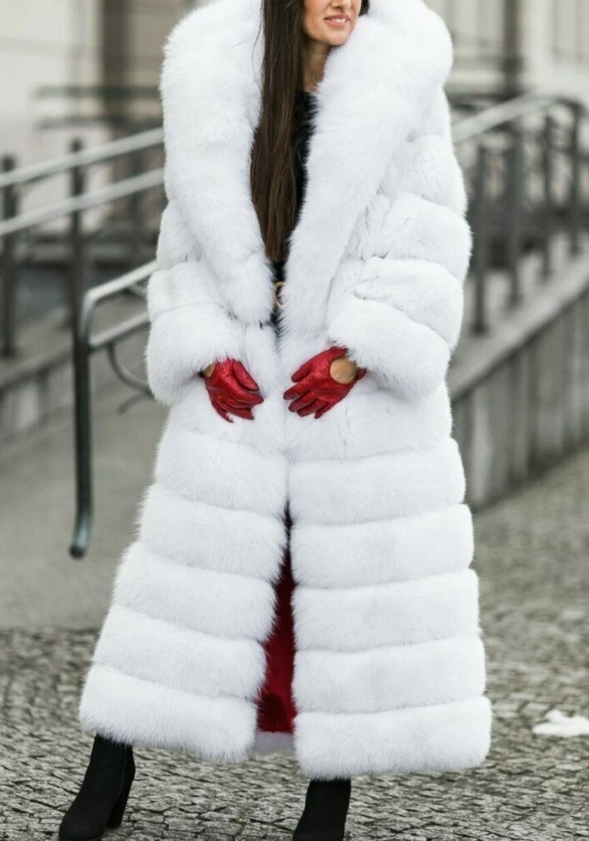 LUXURY WHITE Fox Fur Full Coat With Whole Skins Fur Coa 