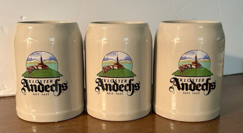 KLOSTER ANDECHS Set of 3 Ceramic Beer Steins Mug Germany Bier Brewery Seit 1455