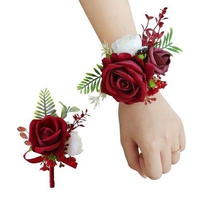 Red Corsage and Boutonniere Set Prom Wedding Homecoming Artificial Flower