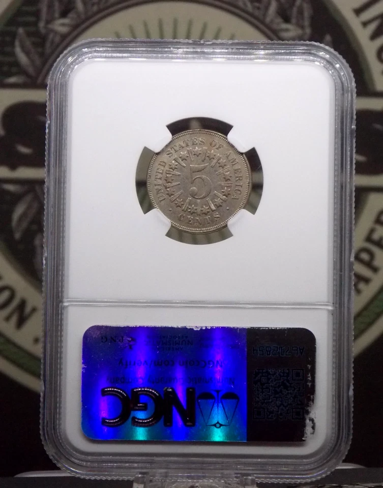 1866 U.S. Shield Nickel ***RAYS*** 5c NGC AU58 #009 About Uncirculated ECC&C Inc - Image 4 of 4