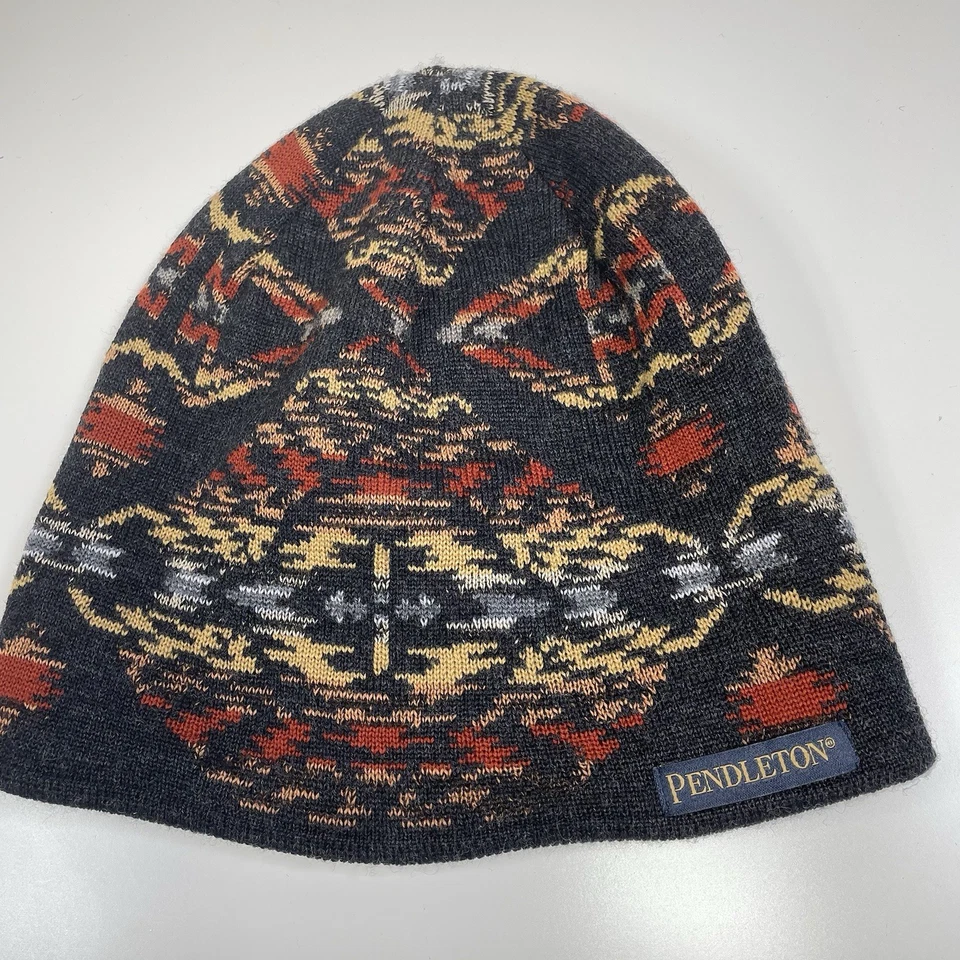 Pendleton Gorro Tejido OS Estampado Clásico Suroeste Azteca Negro Lana Merino Foto 4 de 4