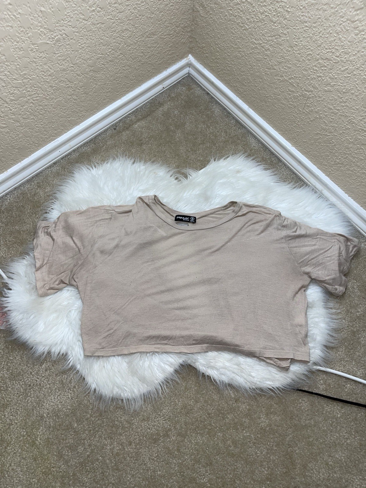Popular Basics Women's Short Sleeve Blouse Back Opening Size S Beige