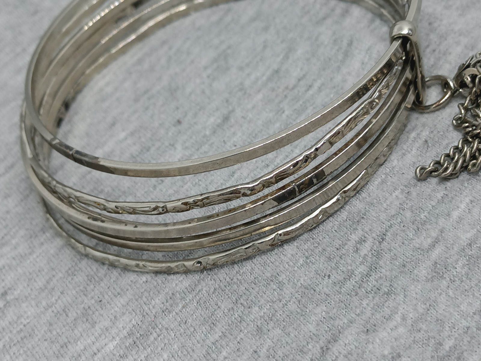 Silver Tone Set Multi Bangle Bracelets Tassel 8.1" - image 4